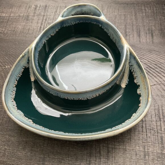 LTD Commodities Soup Cracker Bowl Chip Dip Drip Pottery Glaze Stoneware Green - Picture 4 of 7